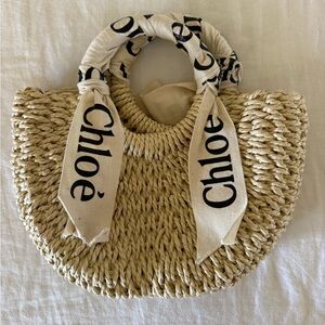 Straw Top-Handle Tote with Scarf